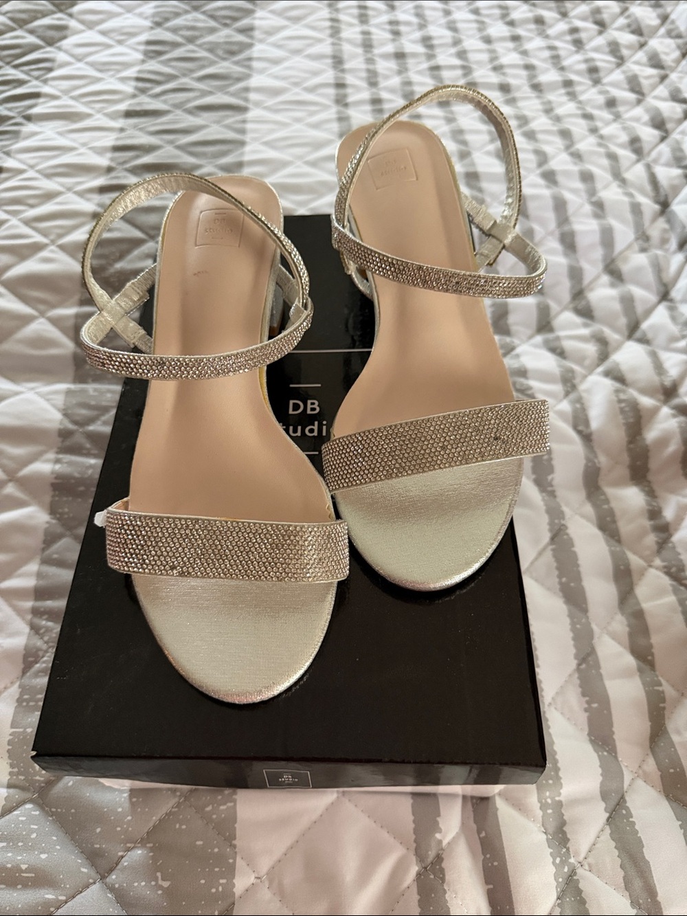 Women's Metallic Silver Ankle-Strap Heeled Sandals